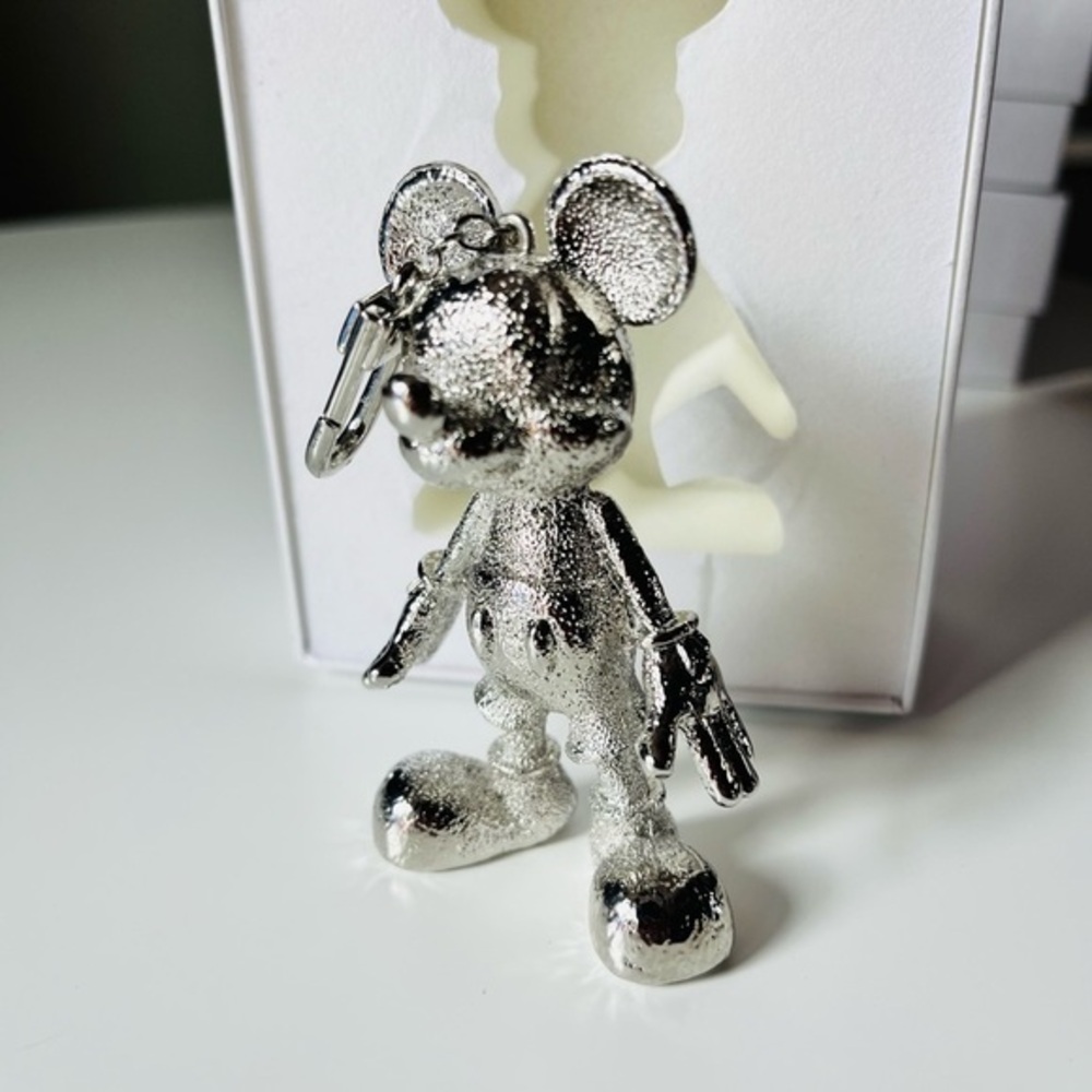 Silver Mickey Mouse Figure Keychain Charm Textured Finish NWT